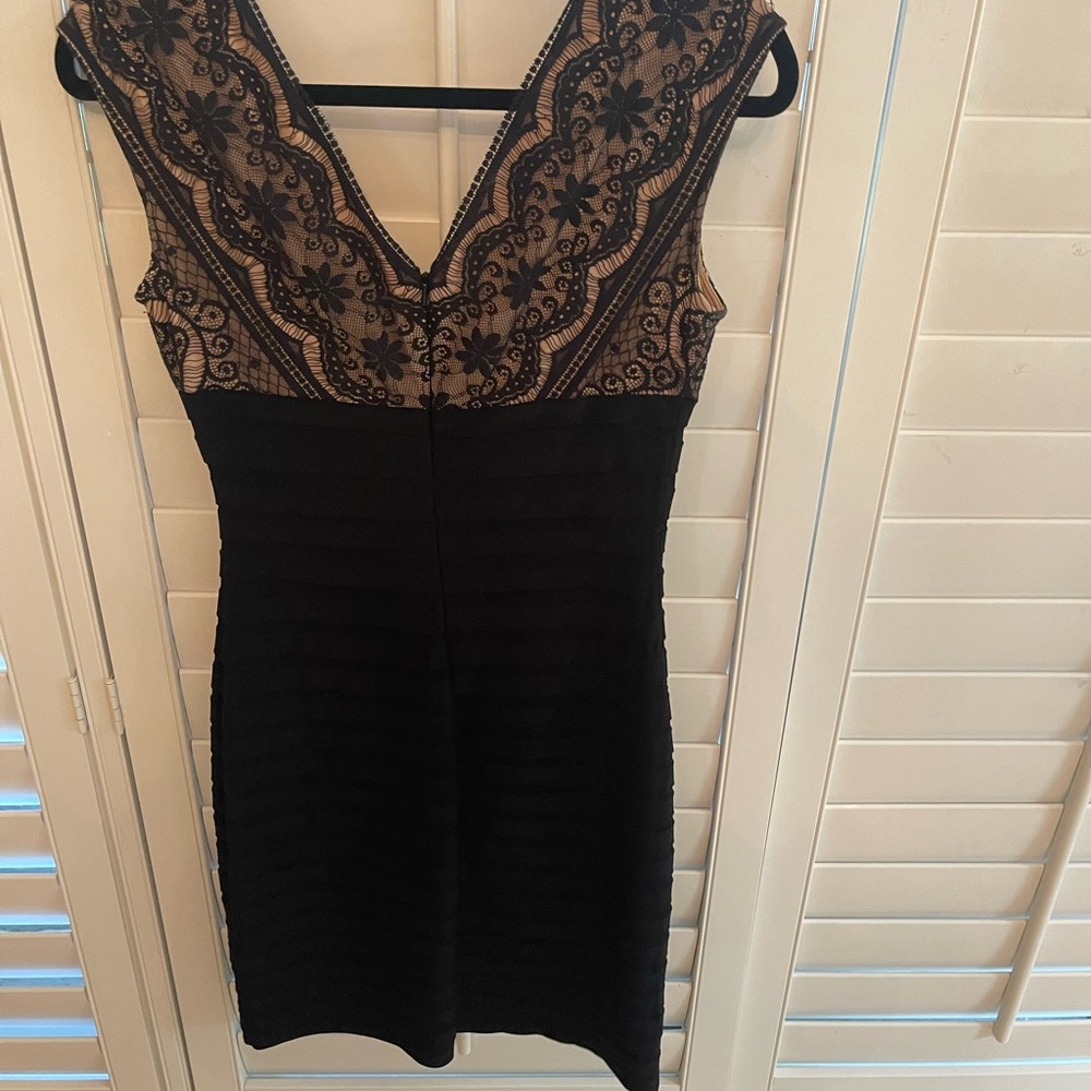 Adrianna Papell Black and Nude Lace Dress